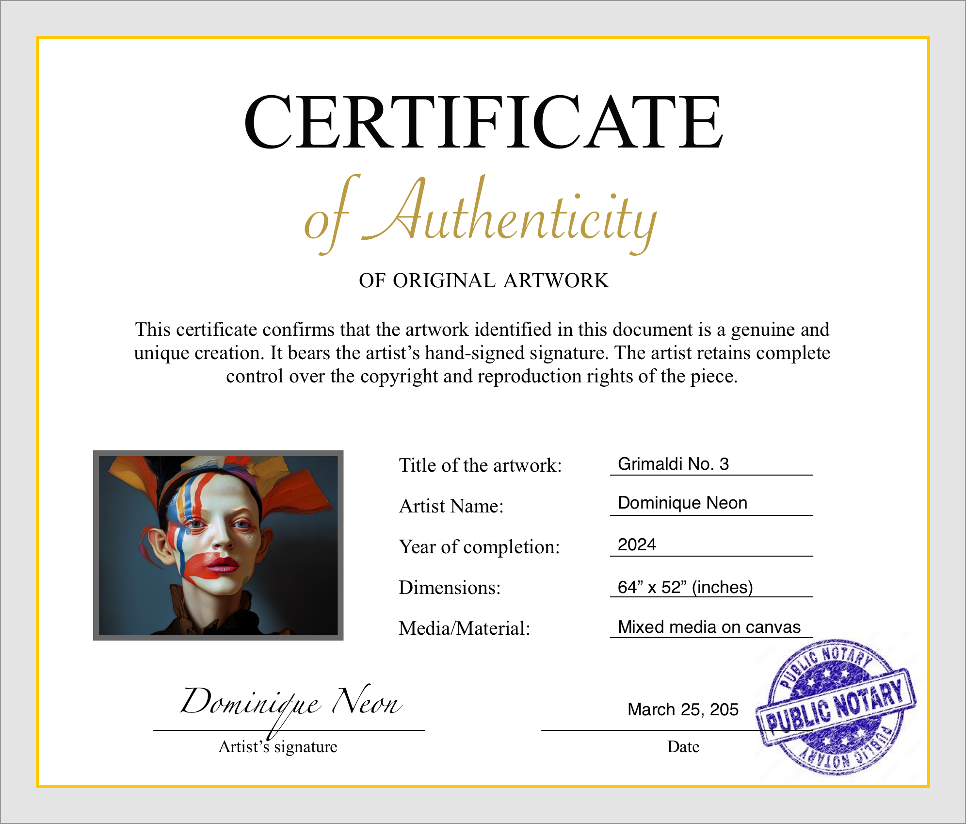 Premium framed artwork with certificate of authenticity