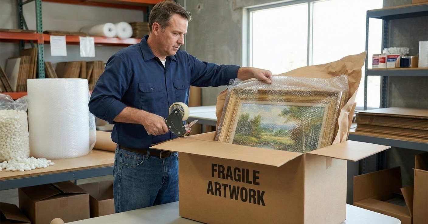Secure packaging and shipping for artwork sales